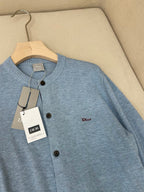 Blauer Schurwoll-Cardigan glatt - Herren