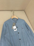 Blauer Schurwoll-Cardigan glatt - Herren