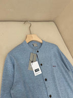 Blauer Schurwoll-Cardigan glatt - Herren