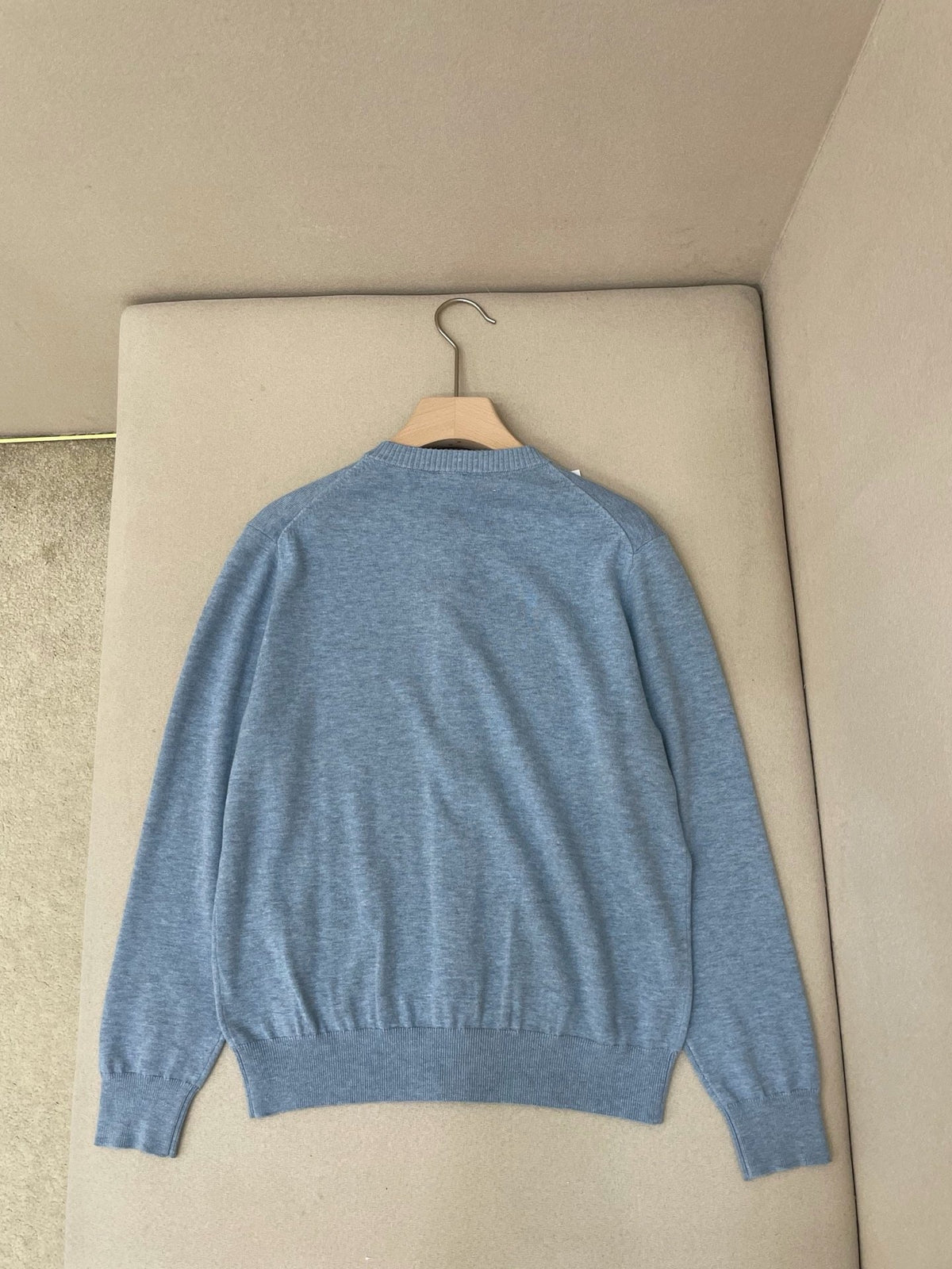 Blauer Schurwoll-Cardigan glatt - Herren