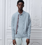 Blauer Schurwoll-Cardigan glatt - Herren