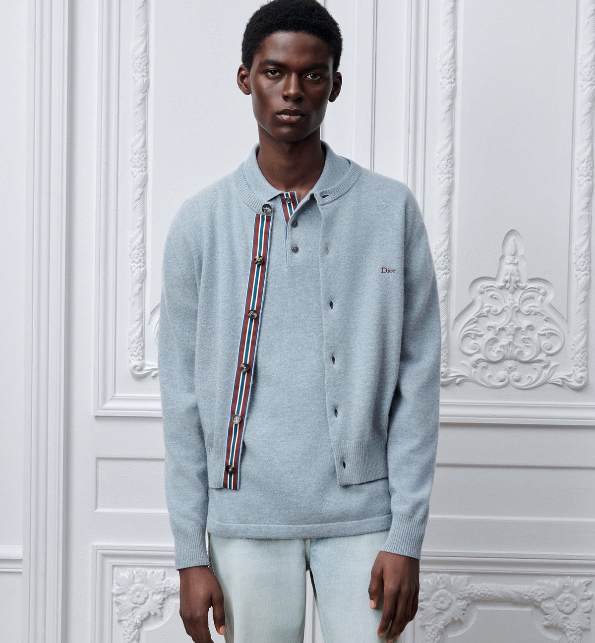 Blauer Schurwoll-Cardigan glatt - Herren