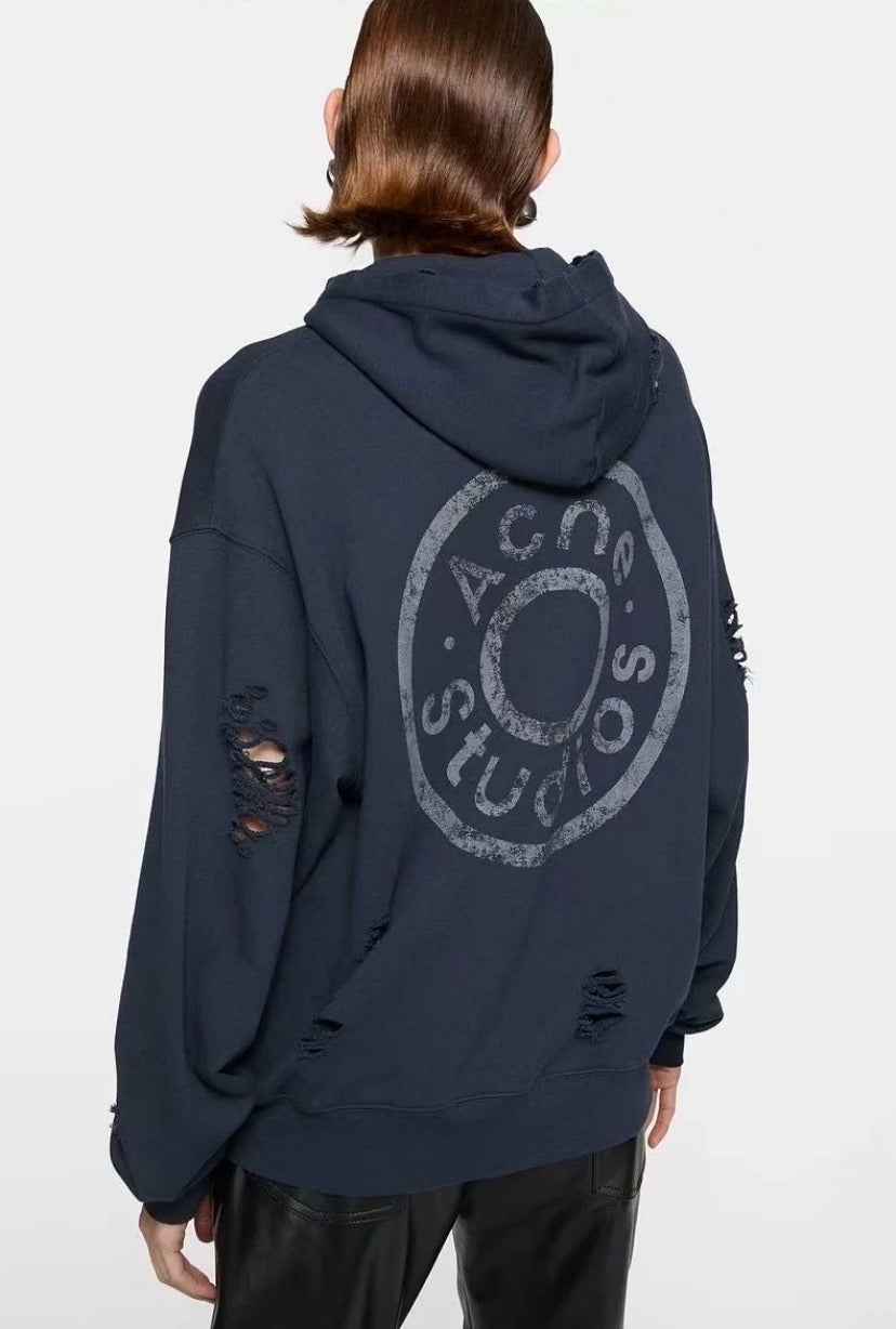 Marineblaue Baumwolljacke mit Reißverschluss im Used-Look – Herren