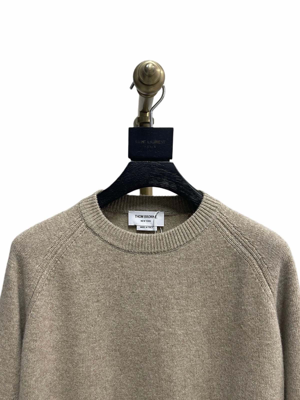 Beigefarbener Rundhals-Pullover aus Wolle – Herren