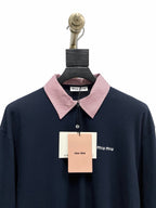 Navy Cotton Contrast Collar Long-Sleeve - Men's