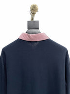 Navy Cotton Contrast Collar Long-Sleeve - Men's
