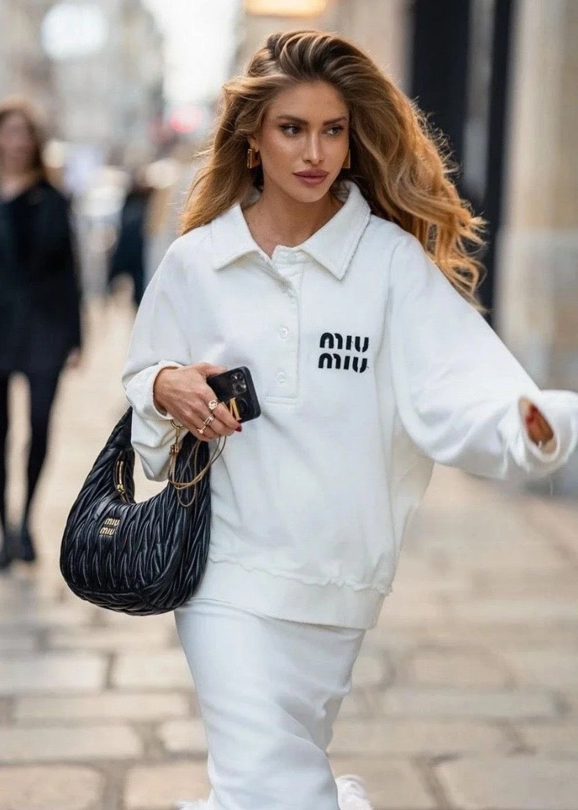 White Cotton Text Logo Long-Sleeve - Men's