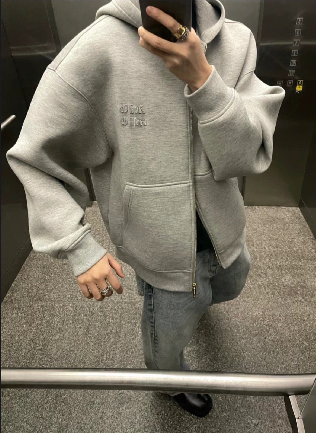 Grauer Baumwoll-Reißverschluss-Hoodie – Herren