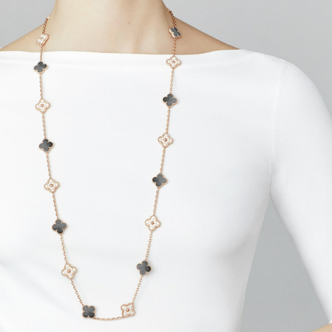 Vintage Alhambra Yellow Gold Bracelet – vintage Alhambra long necklace, 20 motifs, 18K rose gold, gray mother-of-pearl, – LUX VERSE Luxury Designer Fashion Outlet