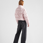 Re-Nylon Gabardine cropped down jacket – the lettering logo is framed by the iconic triangle that is interpreted – LUX VERSE Luxury Designer Fashion Outlet