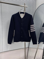 Marineblaue Strickjacke aus Wolle mit vier Streifen – Herren