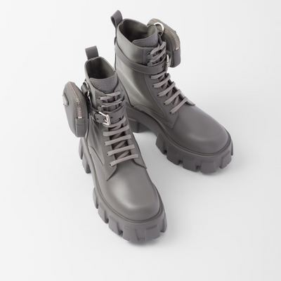 Monolith leather and Re-Nylon boots with pouch - LUX VERSE - Luxury designer fashion outlet