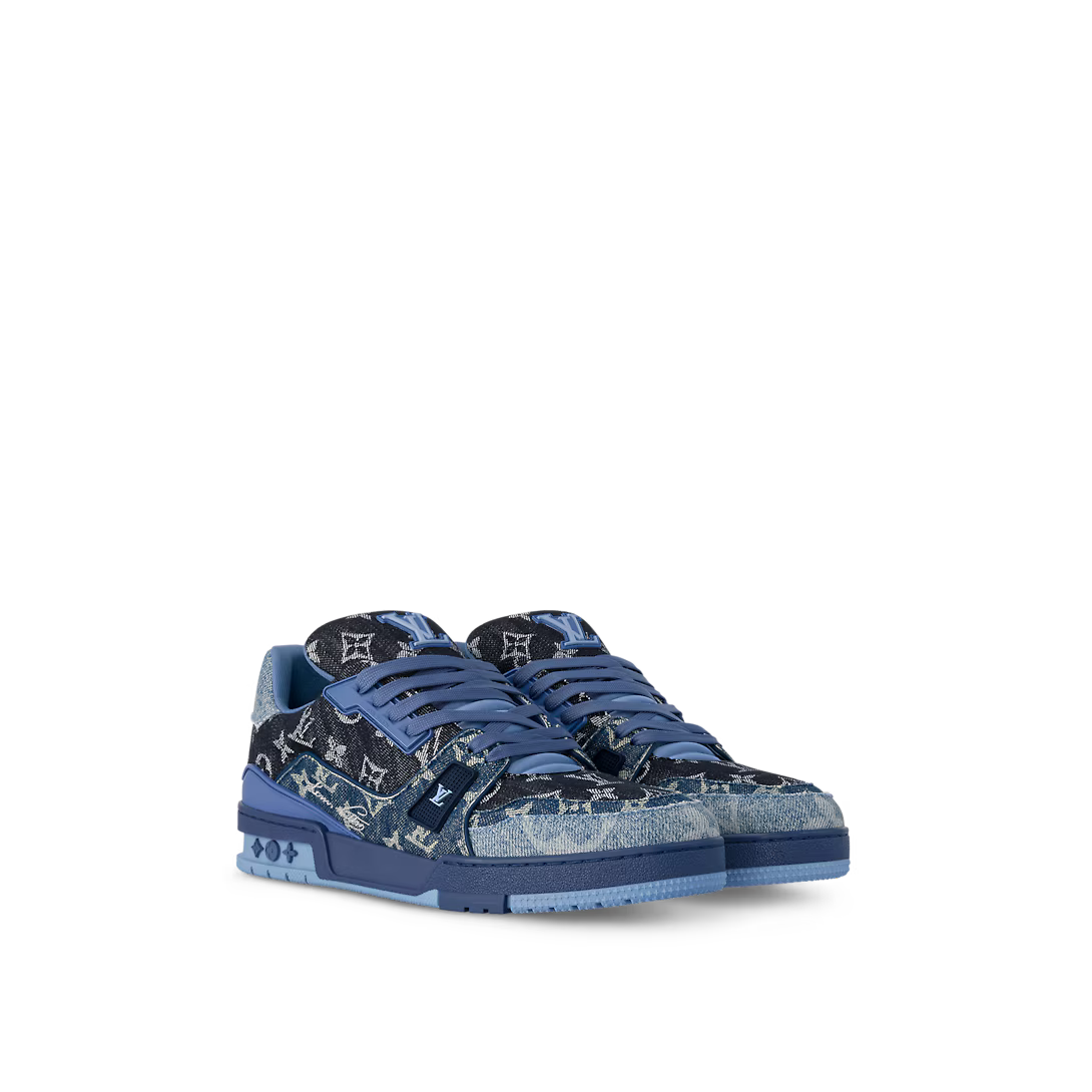 Trainer Sneaker Rubber Outsole – this version of the Trainer sneaker comes in a patchwork of Monogram denim with – LUX VERSE Luxury Designer Fashion Outlet