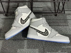 White Leather Print High-Top - Men's
