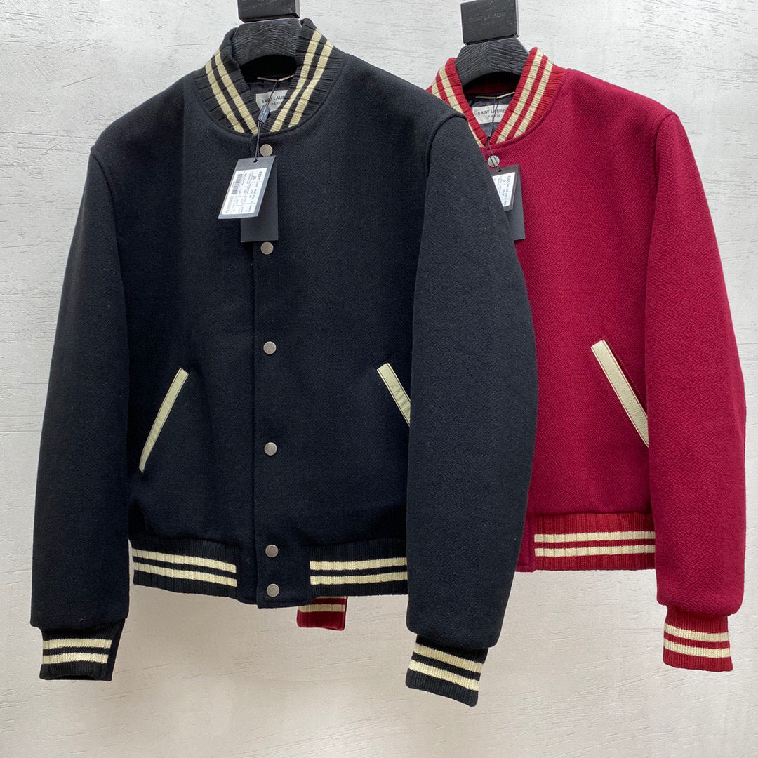 Navy Wool Contrast Trim Varsity - Men's