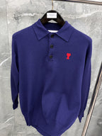 Cremefarbener Langarmstrickpullover mit Herz-Logo – Herren