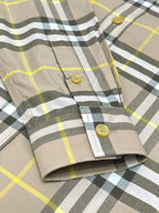 Beige Baumwoll-Karo-Langarmhemd – Herren