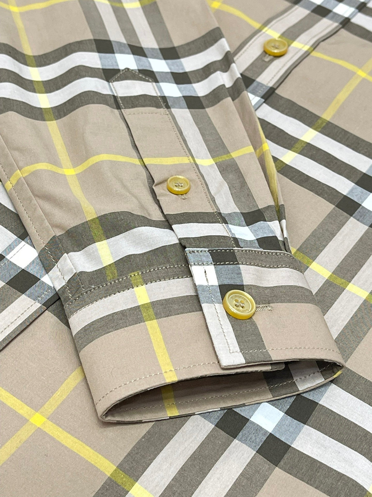 Beige Baumwoll-Karo-Langarmhemd – Herren