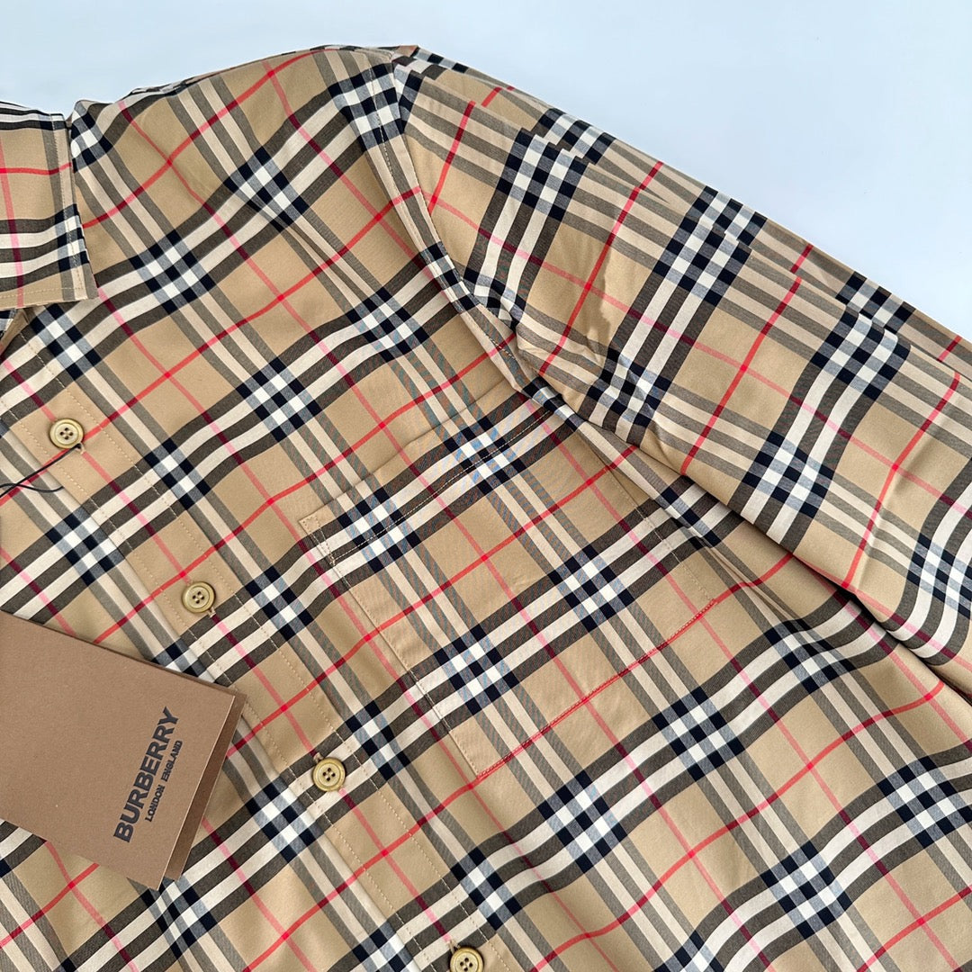 Beige Baumwoll-Langarmshirt mit Vintage Check – Herren