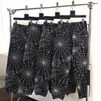 Black Cotton Web Print Joggers - Men's