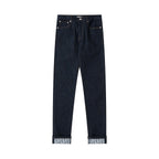 Gerade geschnittene Herrenjeans mit Monogramm-Saum aus marineblauem Denim