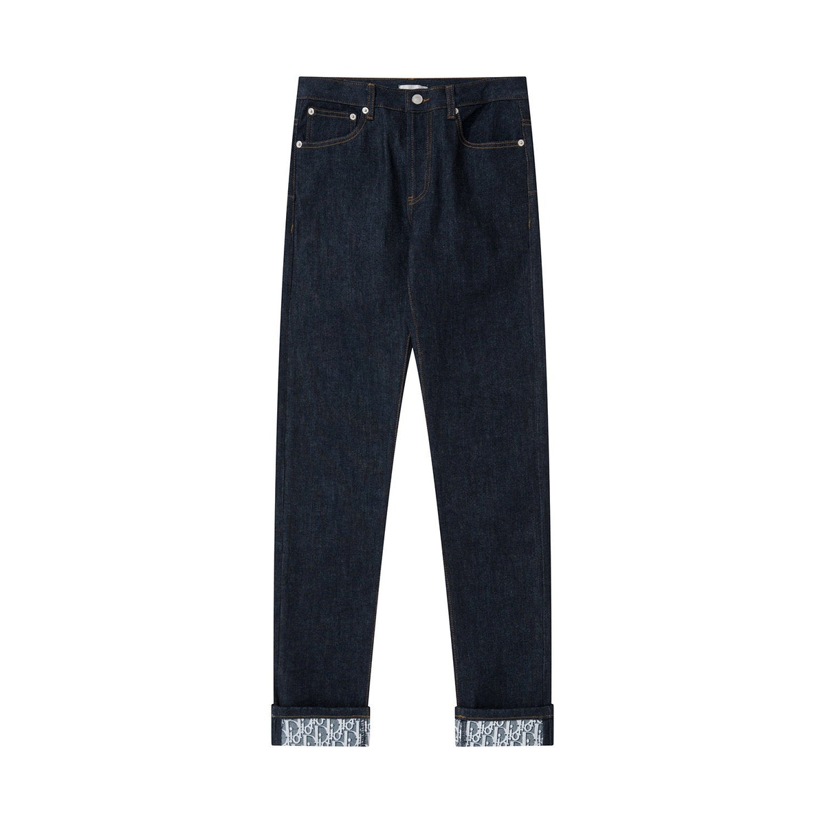 Gerade geschnittene Herrenjeans mit Monogramm-Saum aus marineblauem Denim
