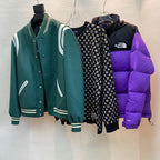 Grüne Wolljacke im College-Stil mit Kontrastärmeln – Herren