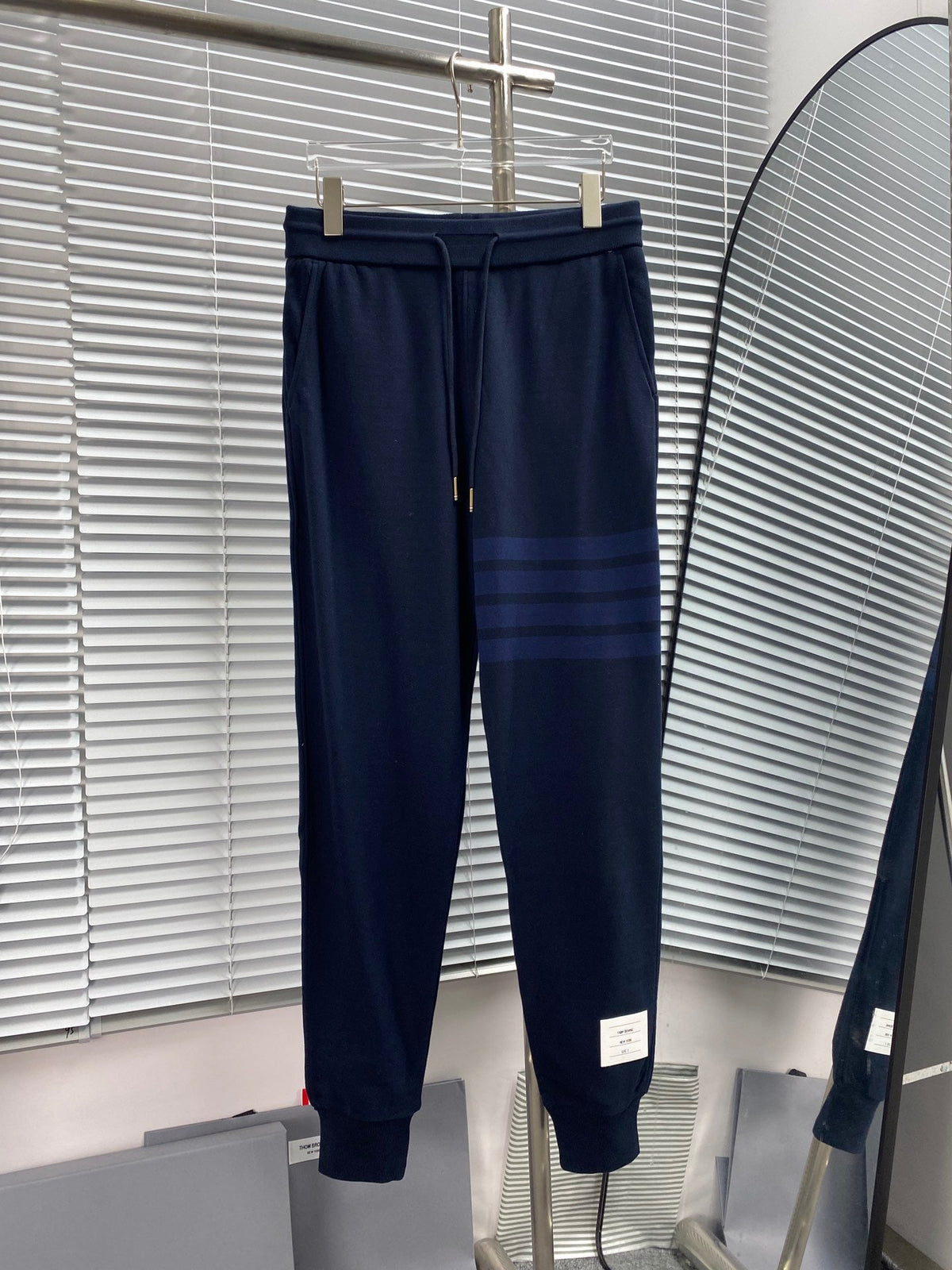 Navy Cotton Four-Bar Joggers - Men's