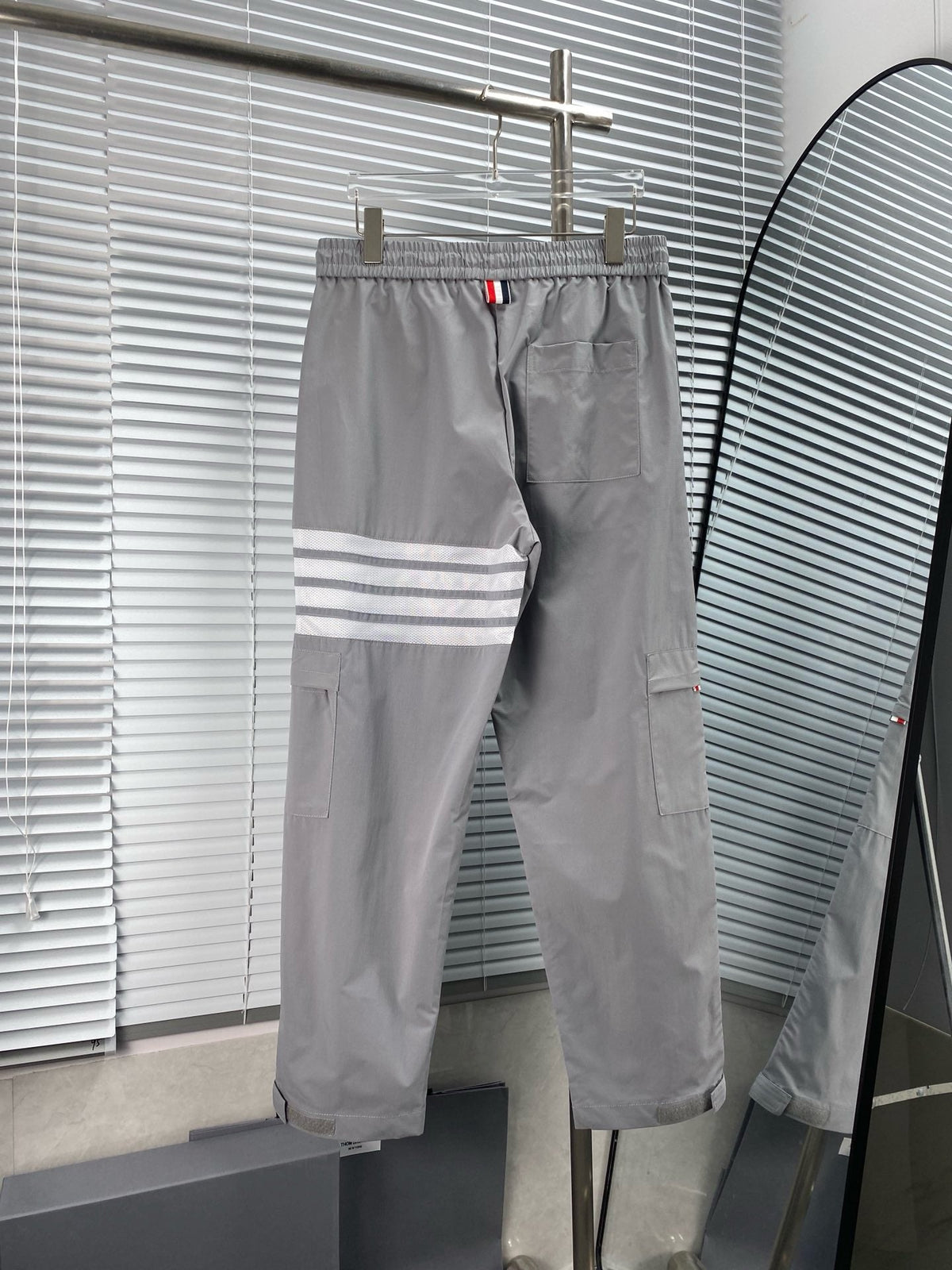 Grey Cotton Striped Cargo - Men's