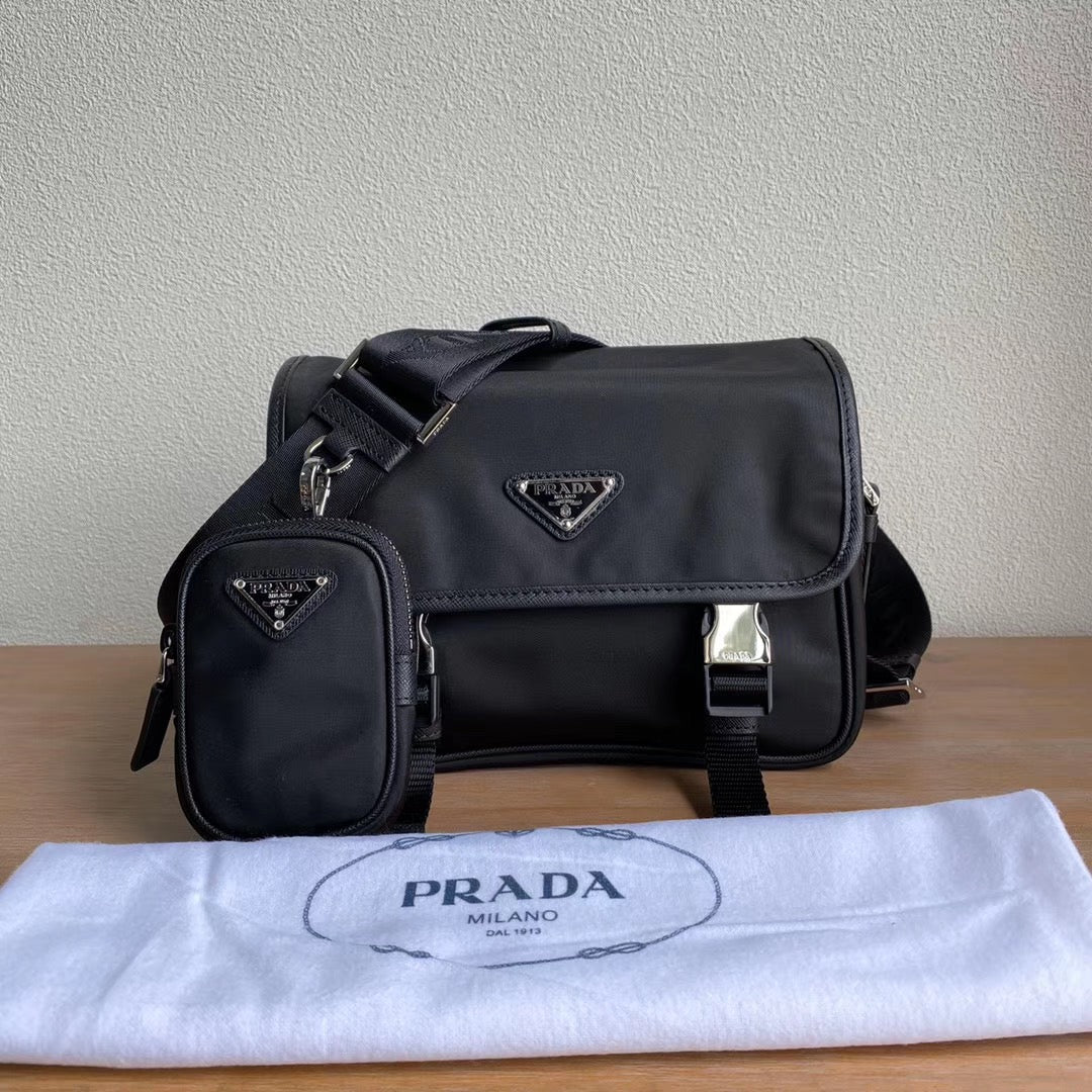 Re-Nylon and Saffiano leather shoulder bagg