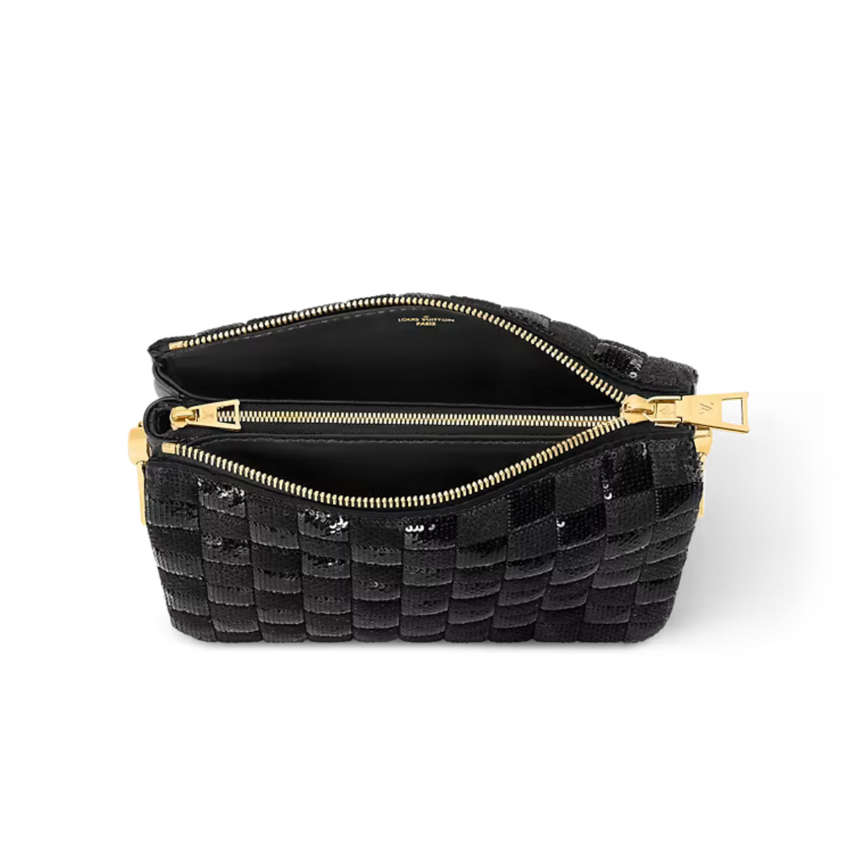 Coussin BB Iconic Pattern – black Embroidered satin and sequins Cowhide-leather trim Cowhide-leather lining – LUX VERSE Luxury Designer Fashion Outlet