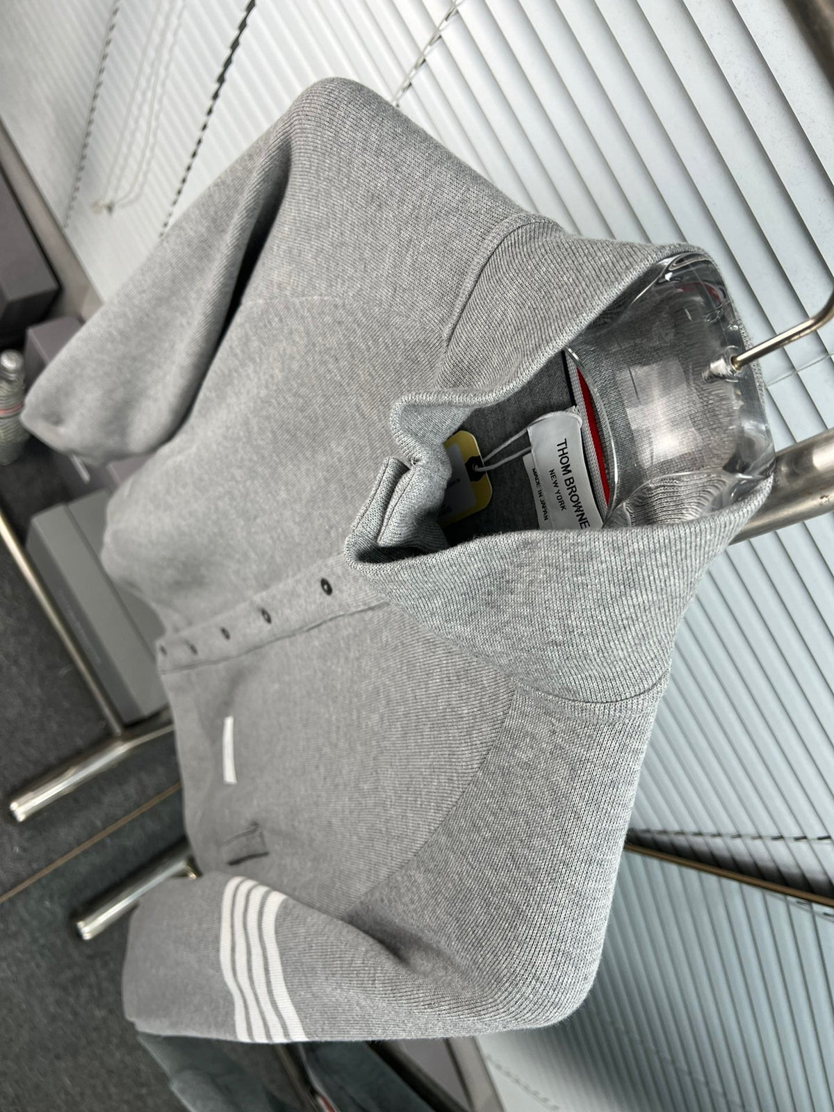Marineblaue Jacke aus Wolle mit Four-Bar-Muster und Reißverschluss – Herren