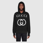 Hooded Sweatshirt with Interlocking G – black heavy felted cotton jersey Interlocking G print Fixed hood Oversize fit Please – LUX VERSE Luxury Designer Fashion Outlet