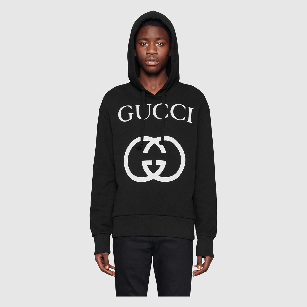 Hooded Sweatshirt with Interlocking G – black heavy felted cotton jersey Interlocking G print Fixed hood Oversize fit Please – LUX VERSE Luxury Designer Fashion Outlet