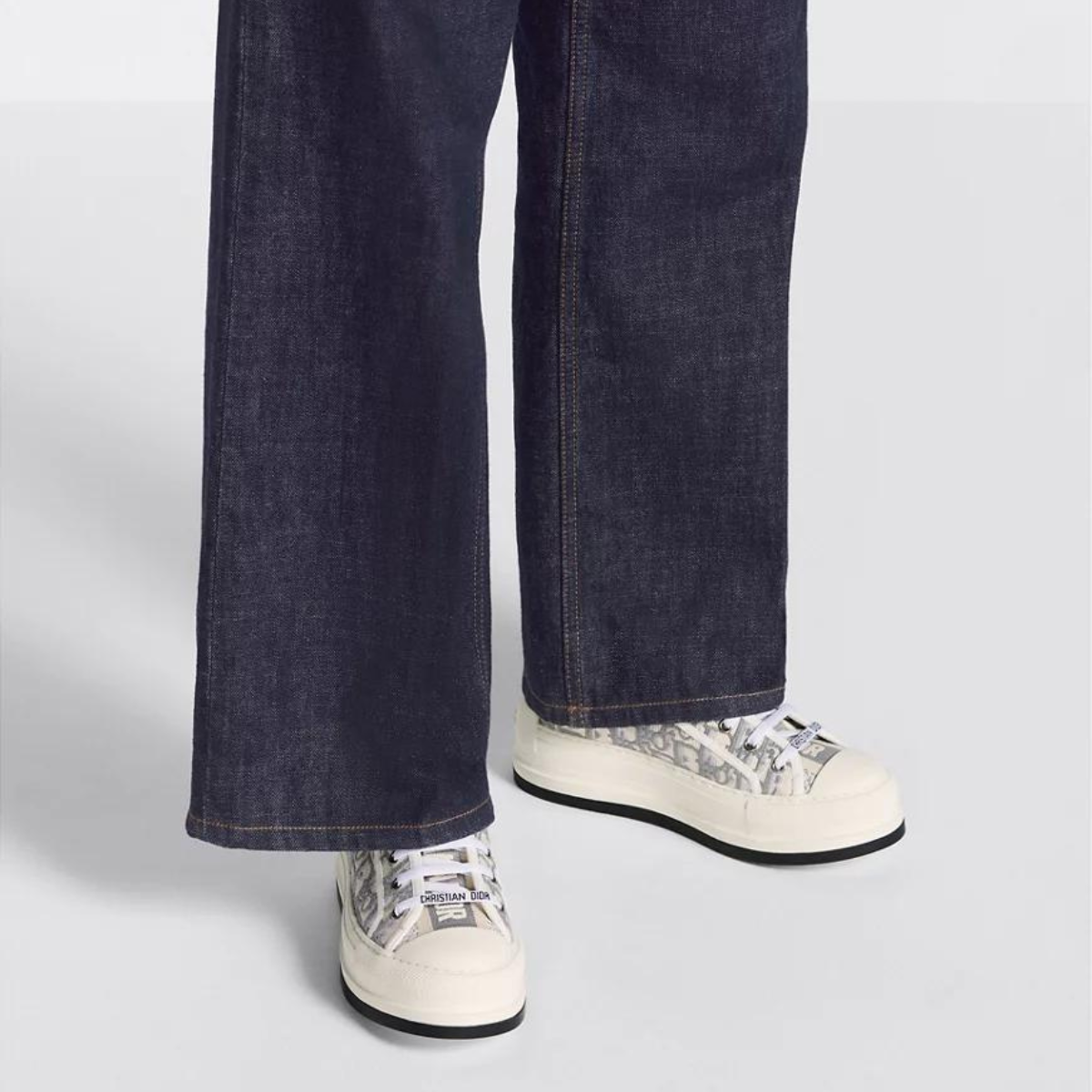 Platform Sneaker Oblique Cotton – the upper in stone gray Oblique embroidered cotton reveals a comfortable thick sole, – LUX VERSE Luxury Designer Fashion Outlet