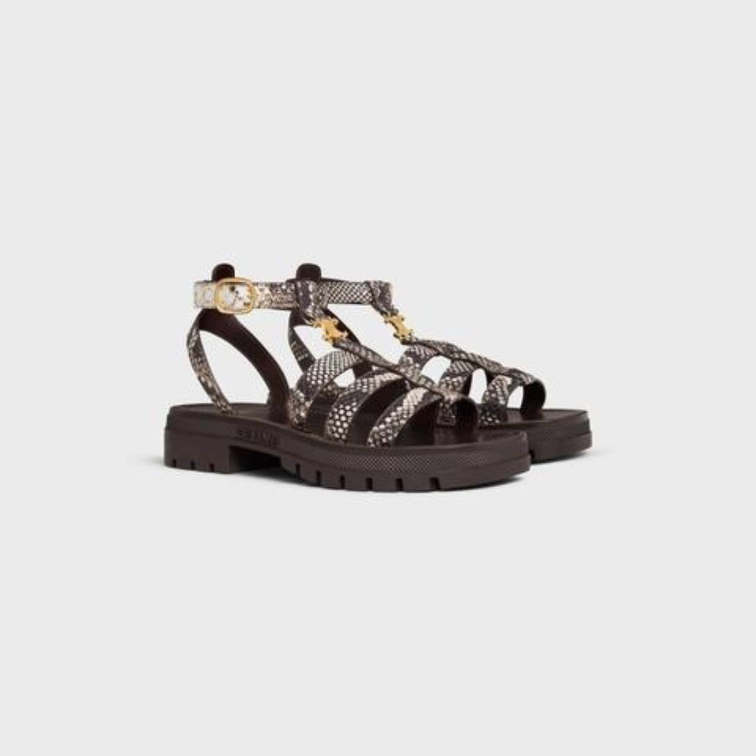 CLEA TRIOMPHE GLADIATOR SANDAL in Python Stamped Goatskin – pIECE EMBOSSED ON THE EXTERNAL SIDE OF THE OUTSOLEDEBOSSED UNDER THE OUTSOLEADJUSTABLE – LUX VERSE Luxury Designer Fashion Outlet