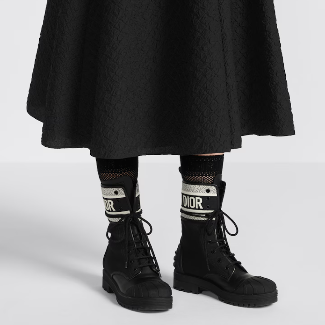 D-Major Ankle Christian Boot – the black technical fabric and calfskin laced style is embellished with a Christian – LUX VERSE Luxury Designer Fashion Outlet