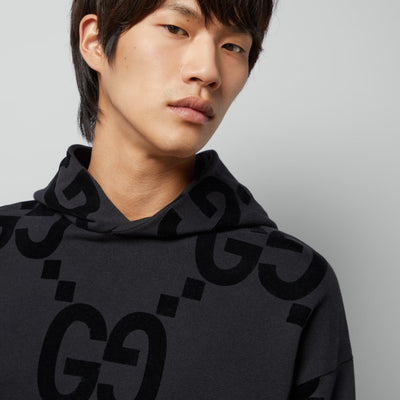 GG FLOCKED PRINT COTTON FLEECE SWEATSHIRT - LUX VERSE - Luxury designer fashion outlet