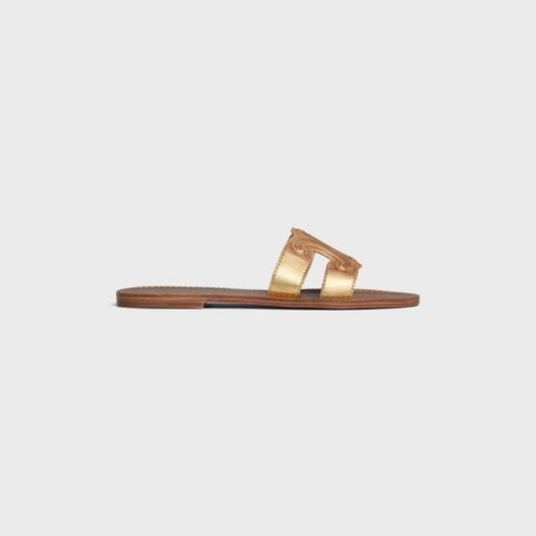 TRIOMPHE MULE in Metalized Calfskin – wITH RUBBER HEEL TOP LIFTROUND TOE SHAPETRIOMPHE LEATHER PATCHLEATHER – LUX VERSE Luxury Designer Fashion Outlet