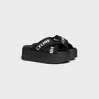 BLOCK SLIDE in MESH & TEXTILE – aND JACQUARD CRISS-CROSSED STRAPSEMBOSSED ON THE SIDE AND UNDER THE OUTSOLESLIP-ONTEXTILE – LUX VERSE Luxury Designer Fashion Outlet