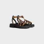 CLEA TRIOMPHE GLADIATOR SANDAL in LEOPARD PRINTED HAIRY CALFSKIN – heelTRIOMPHE METAL PIECEEMBOSSED ON THE EXTERNAL SIDE OF THE OUTSOLEDEBOSSED – LUX VERSE Luxury Designer Fashion Outlet