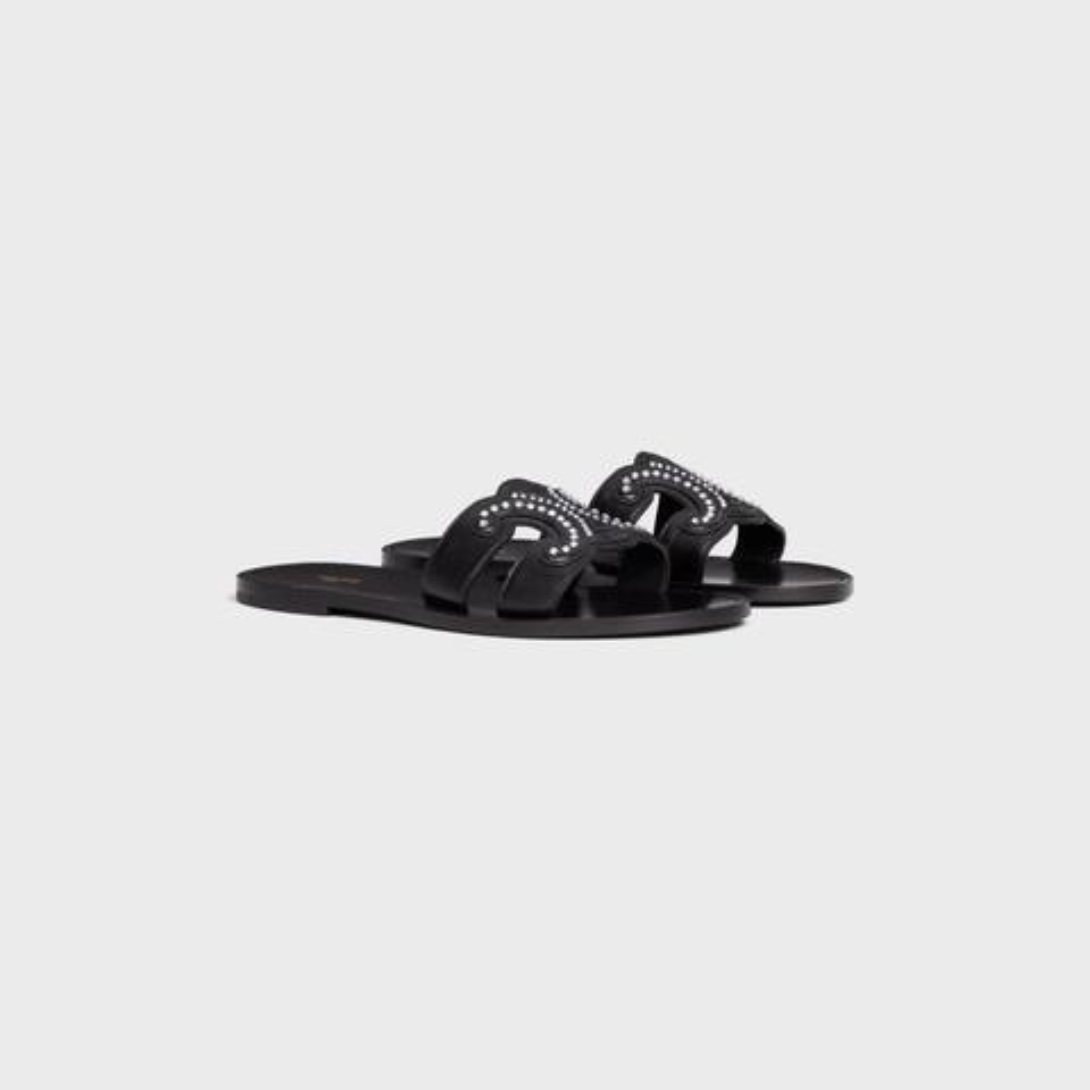 TRIOMPHE MULE in LAMBSKIN WITH STRASS – wITH RUBBER HEEL TOP LIFTROUND TOE SHAPETRIOMPHE LEATHER PATCHLEATHER – LUX VERSE Luxury Designer Fashion Outlet