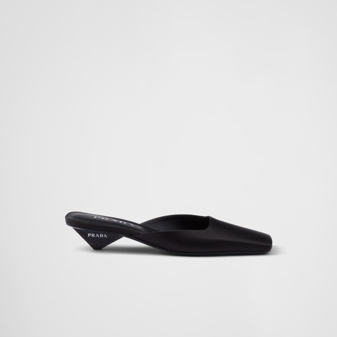 Satin mules – modernist lines and architectural volumes define the silhouette of these satin mules – LUX VERSE Luxury Designer Fashion Outlet