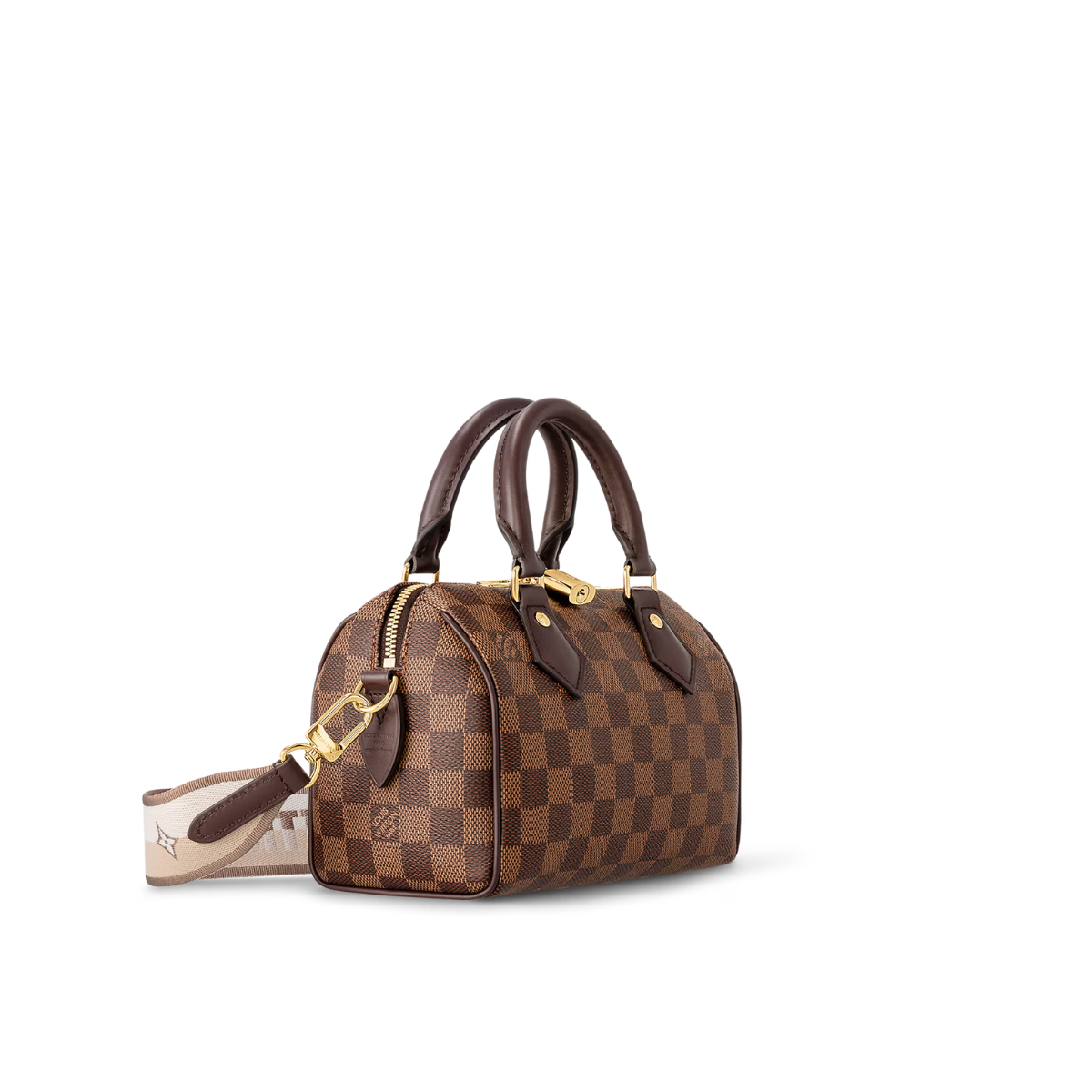 Speedy Bandoulière 20 Brown – trimmed with chocolate-brown leather and fitted with a beige textile strap, this – LUX VERSE Luxury Designer Fashion Outlet