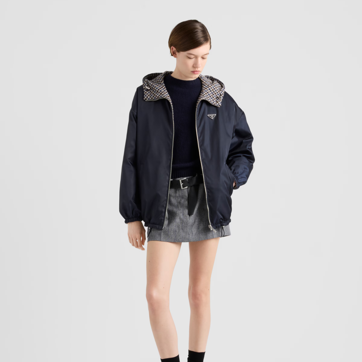 Re-Nylon blouson hooded jacket – quilted Hooded collar Long sleeves Elasticized sleeves Zipper closure Welt zipper – LUX VERSE Luxury Designer Fashion Outlet
