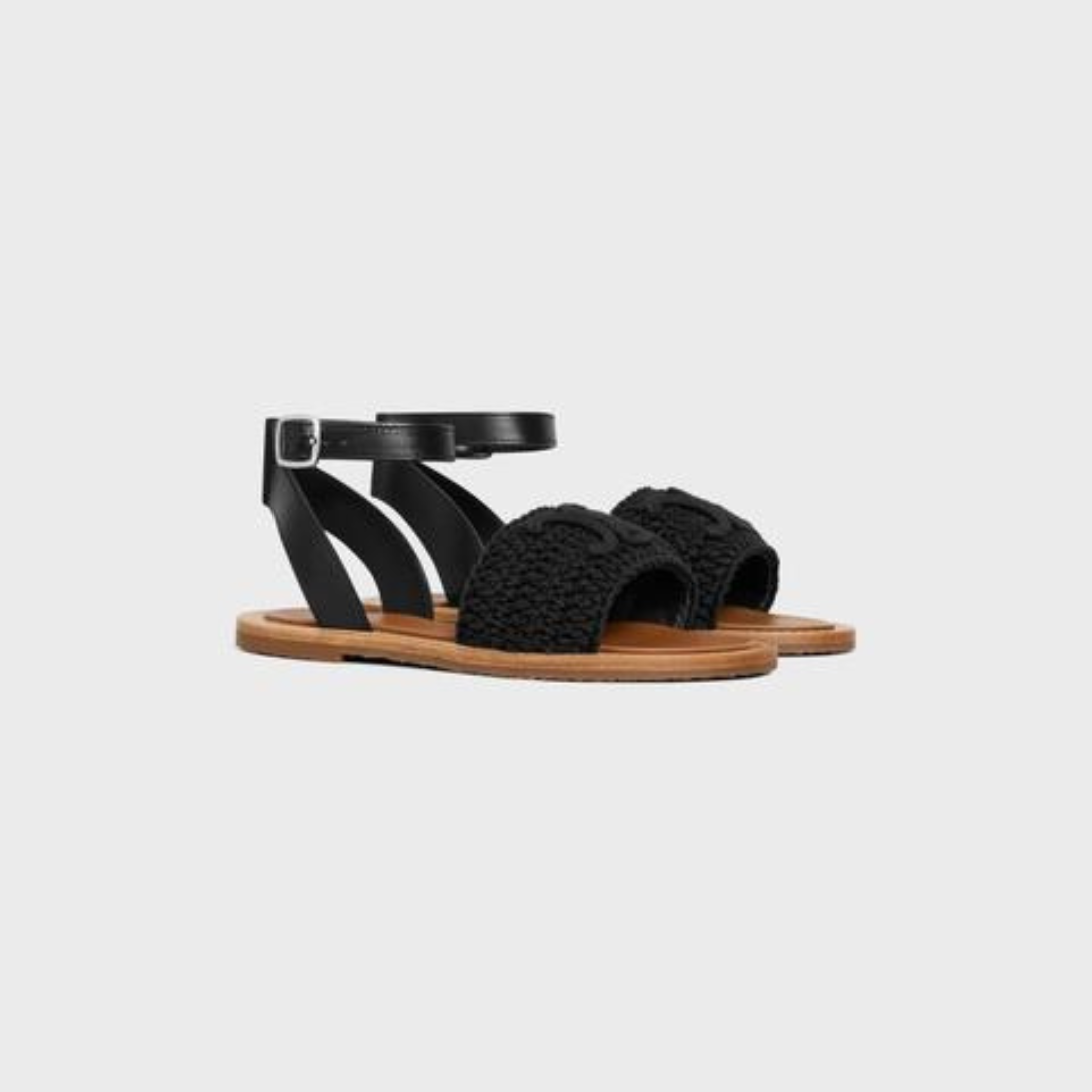 LYMPIA SANDAL in MACCRAMÉ COTTON & CALFSKIN – lINING0.6 IN (15 MM) heel ENGRAVED ADJUSTABLE BUCKLESLIGHTY PADDED LEATHER – LUX VERSE Luxury Designer Fashion Outlet
