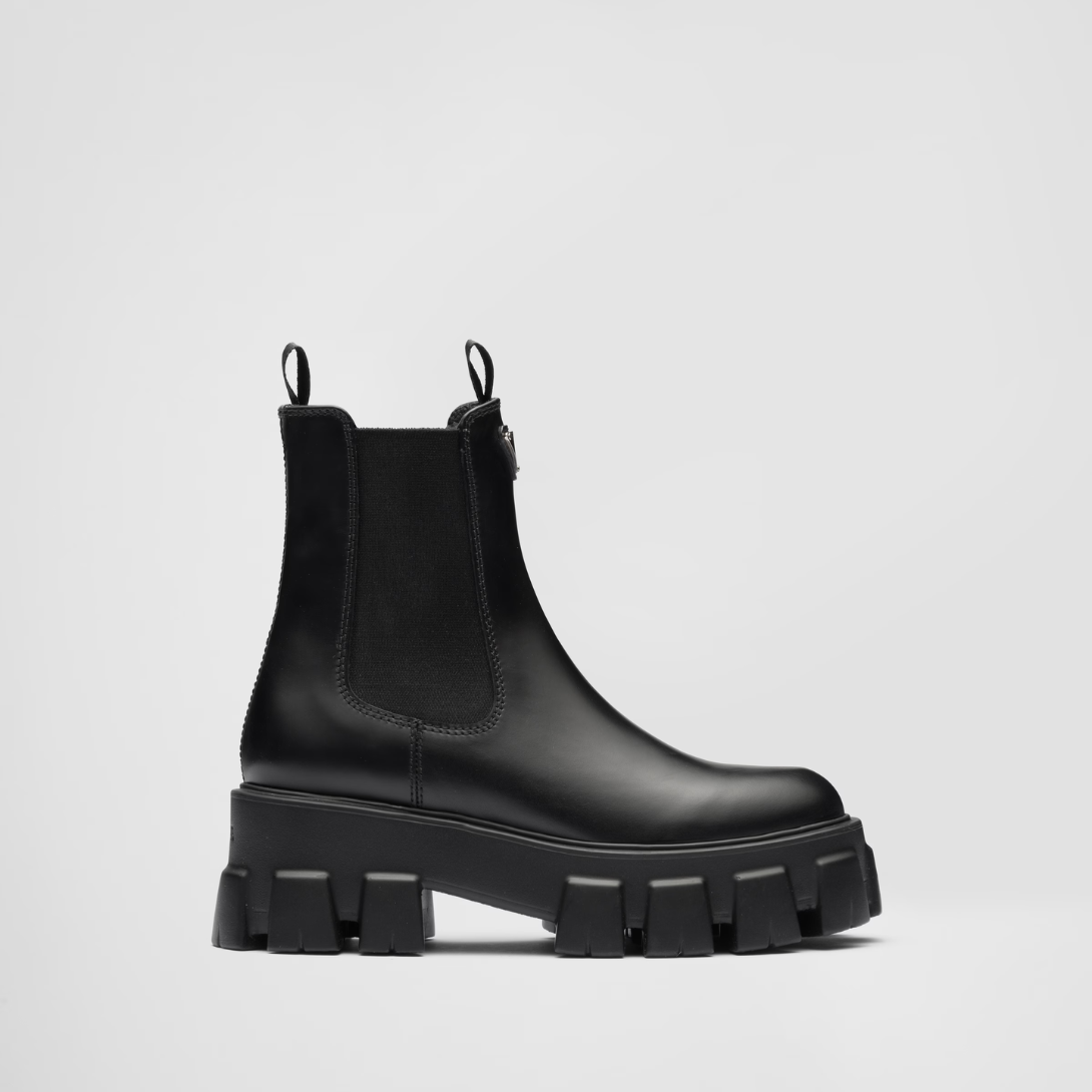 Monolith brushed leather booties – these original, bold booties enhance the duality concept that is fundamental in – LUX VERSE Luxury Designer Fashion Outlet