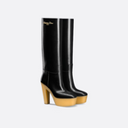 Runway Heeled Boot – constructed in black brushed calfskin, the straight silhouette is accented by – LUX VERSE Luxury Designer Fashion Outlet