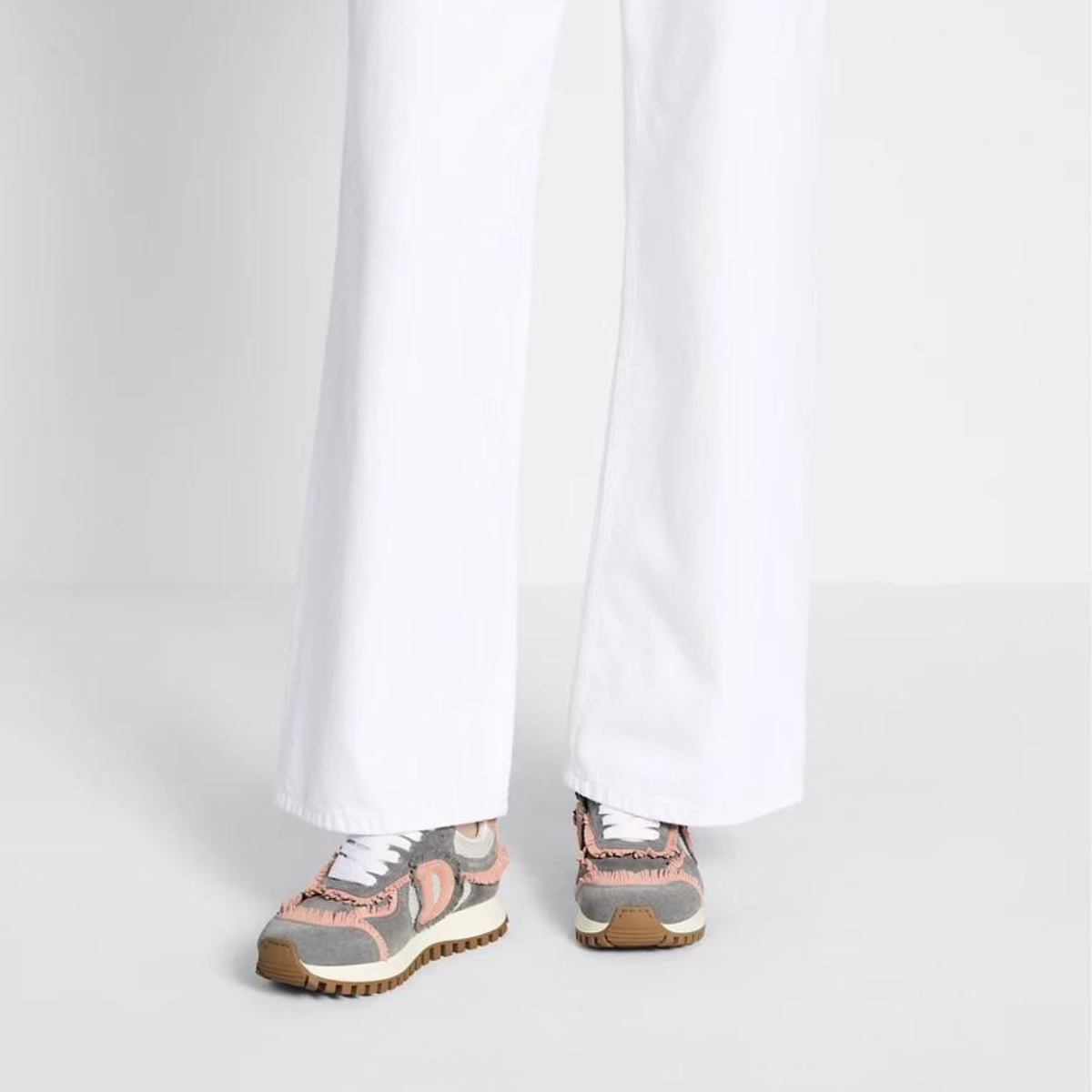 C'est Boosted Sneaker – the pairing of gray and deep pink suede calfskin and white mesh is enhanced by – LUX VERSE Luxury Designer Fashion Outlet