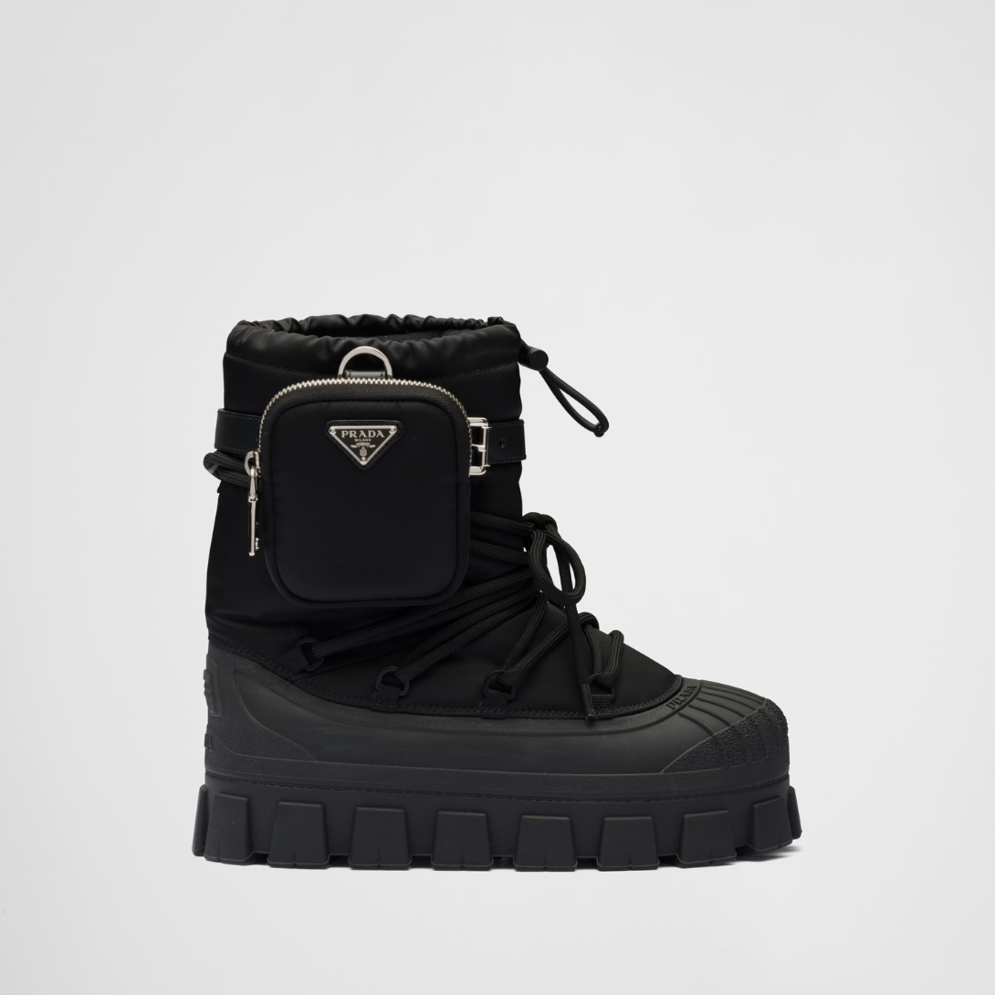 Re-Nylon gabardine après-ski boots with pouch – re-Nylon boots embody the hybrid soul – LUX VERSE Luxury Designer Fashion Outlet